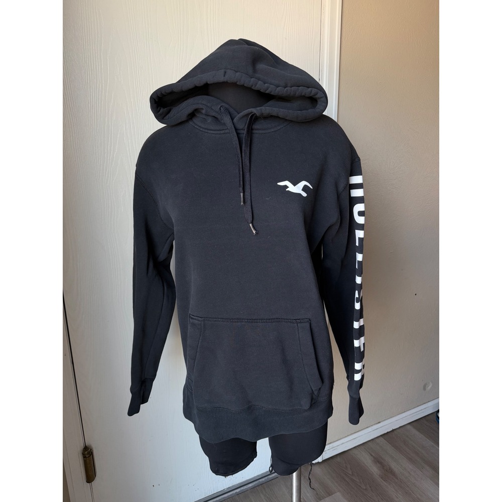 Hollister California Womens Small Black Logo Graphic Pullover Hoodie Sweatshirt